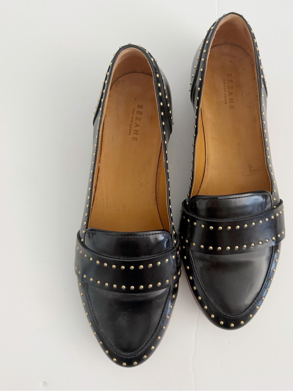 Sézane Michel Loafers with Gold-tone Stud Detailing size 38